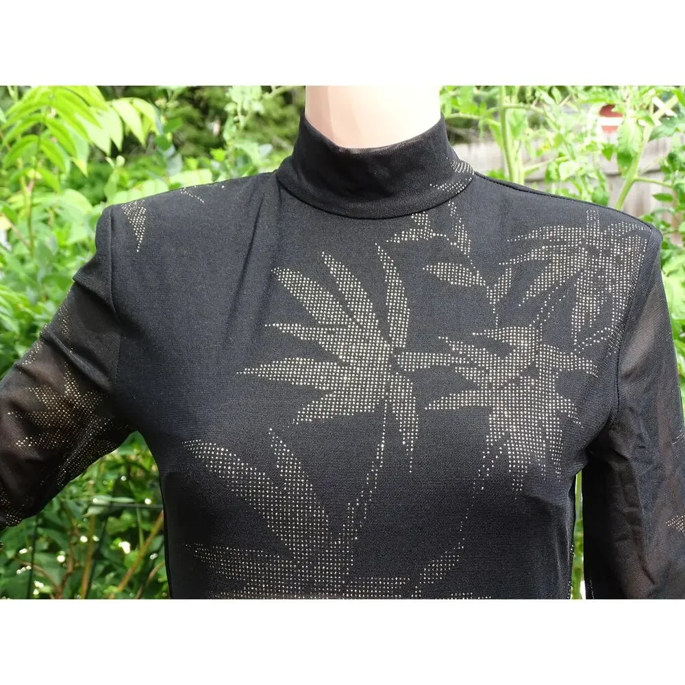 Vintage 1990s Sheer Jumpsuit with Gold Metallic Botanical Details Modern XS/S